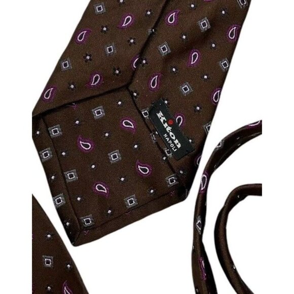 KITON 7fold 100% Silk Necktie LUXURY Brown Geometric Paisley Floral W:3.6" EUC - Picture 2 of 5